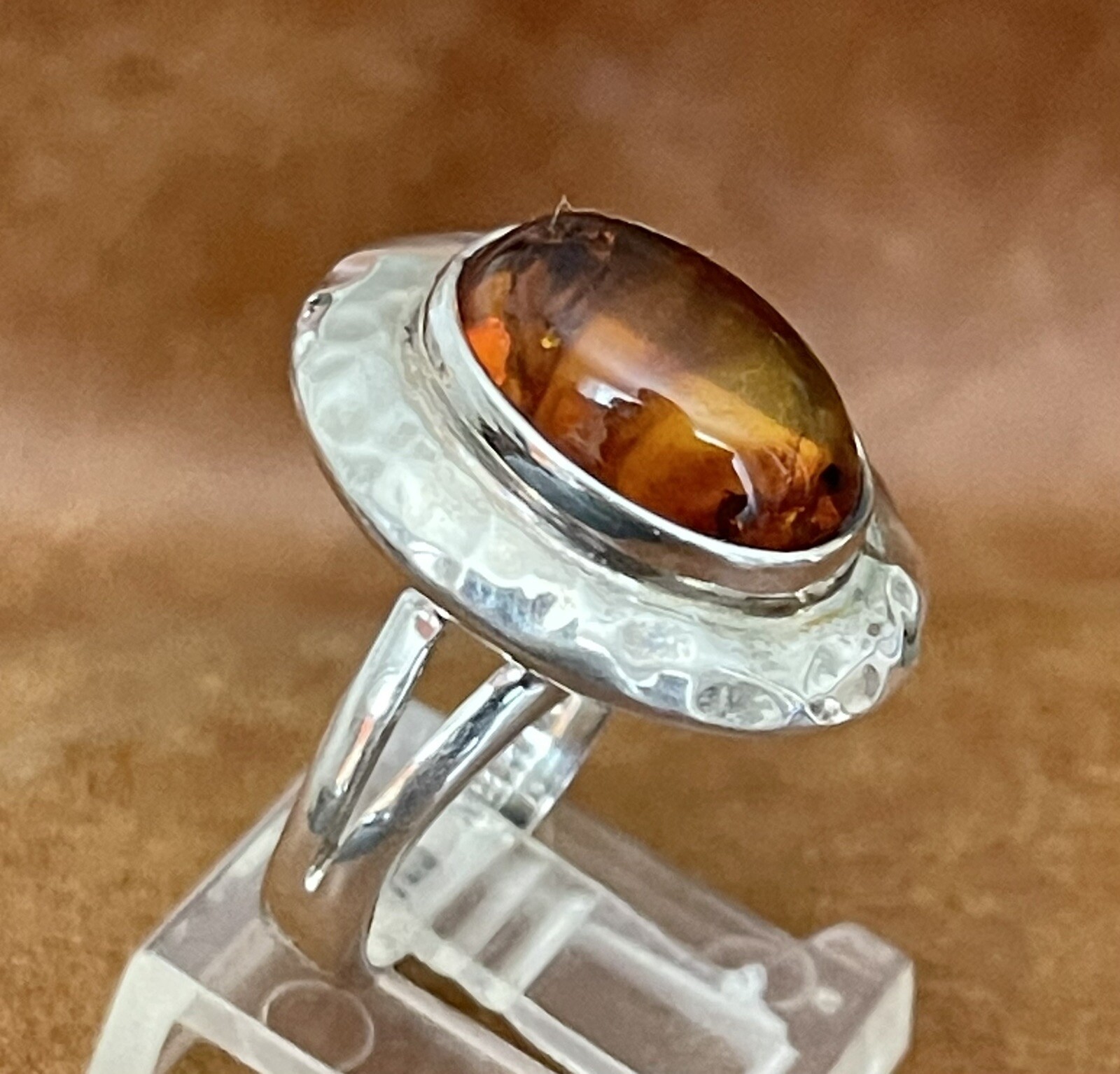 Mexican Designer Dominique Dinouart DDD Sterling Honey Amber Band Ring Size 6.25