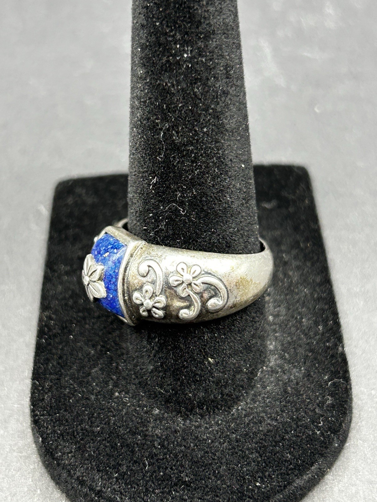 Sterling Silver Coleman CCO Chip Inlay Lapis Flower Size 8 – 7g