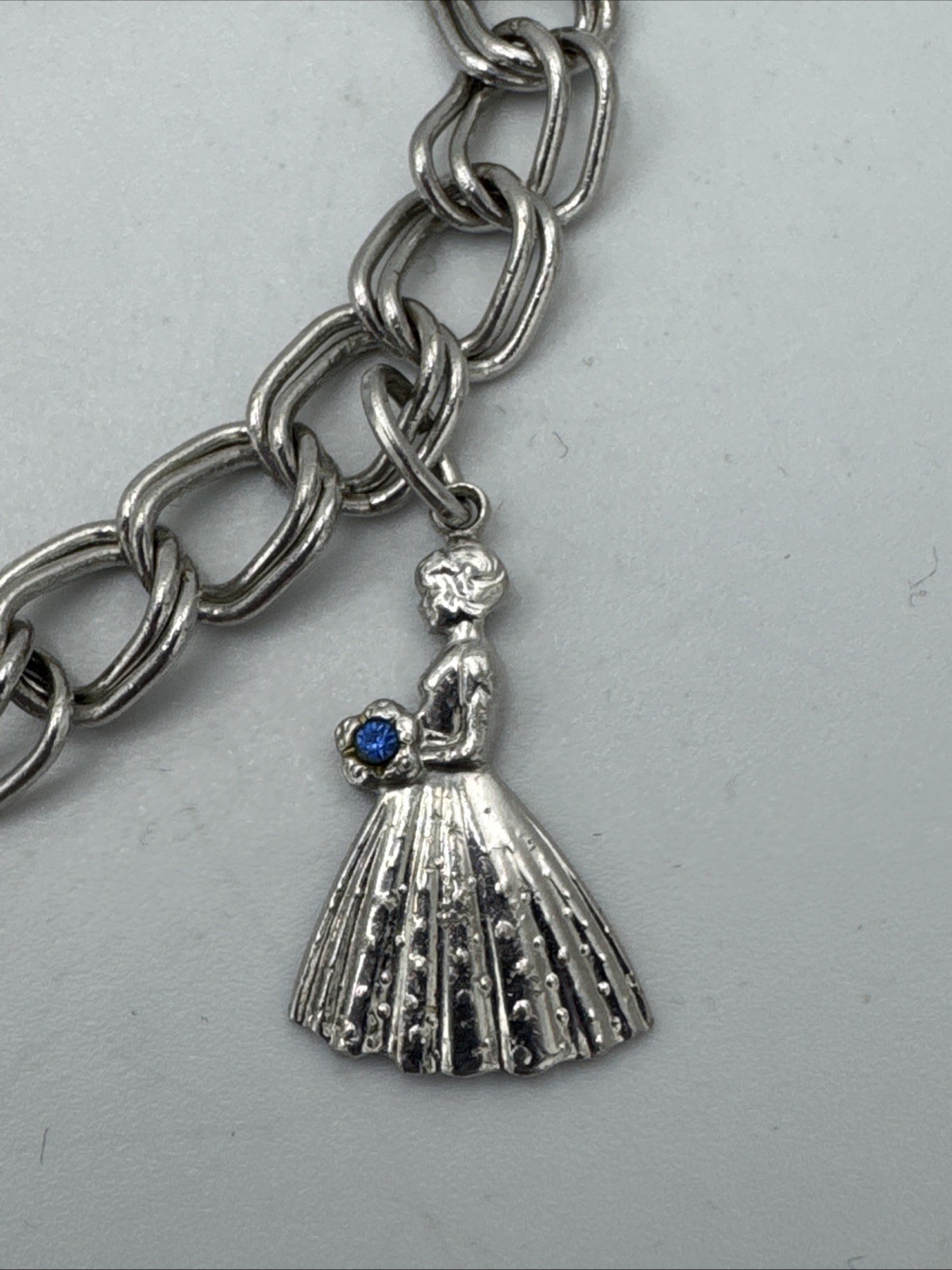 Vtg Sterling Silver 925 Double Link Chain Disney Micky Mouse Charm Bracelet 6.75
