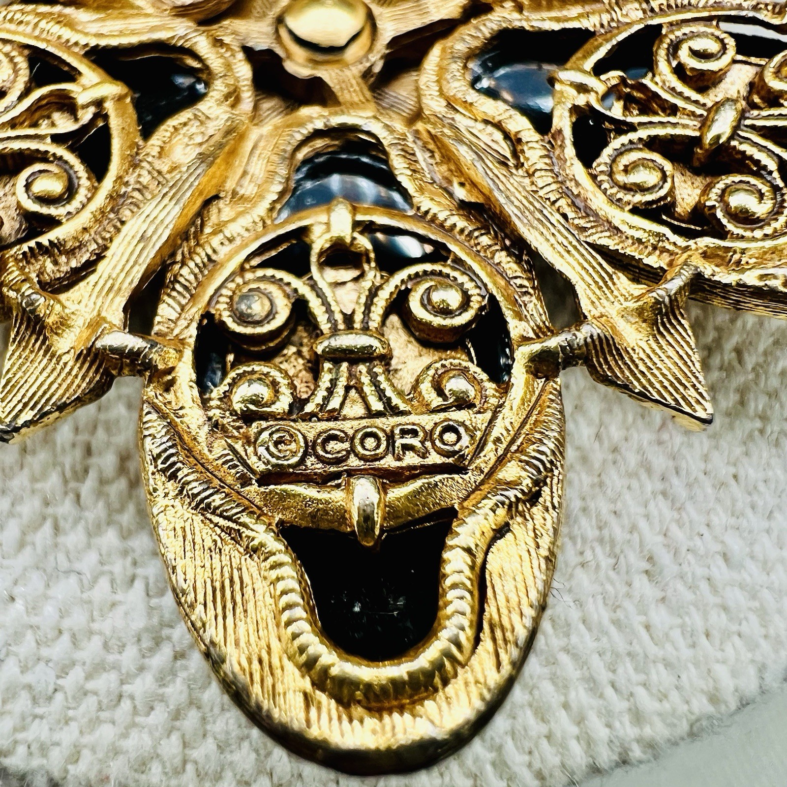 Vintage Brooch Lot Coro Coin Avon Filigree Sterling Enamel Earrings Black Gold