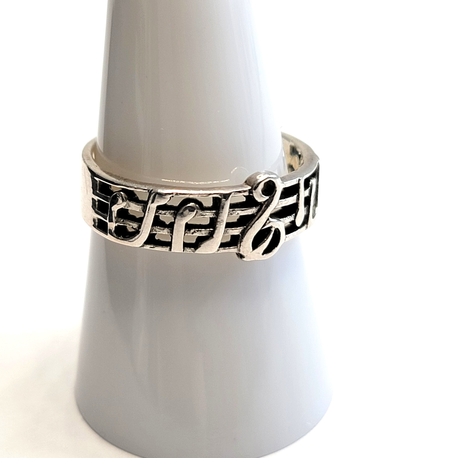 Vintage 925 Silver Music Staff Treble Clef Notes Ring Size 8.75 Musician Unisex