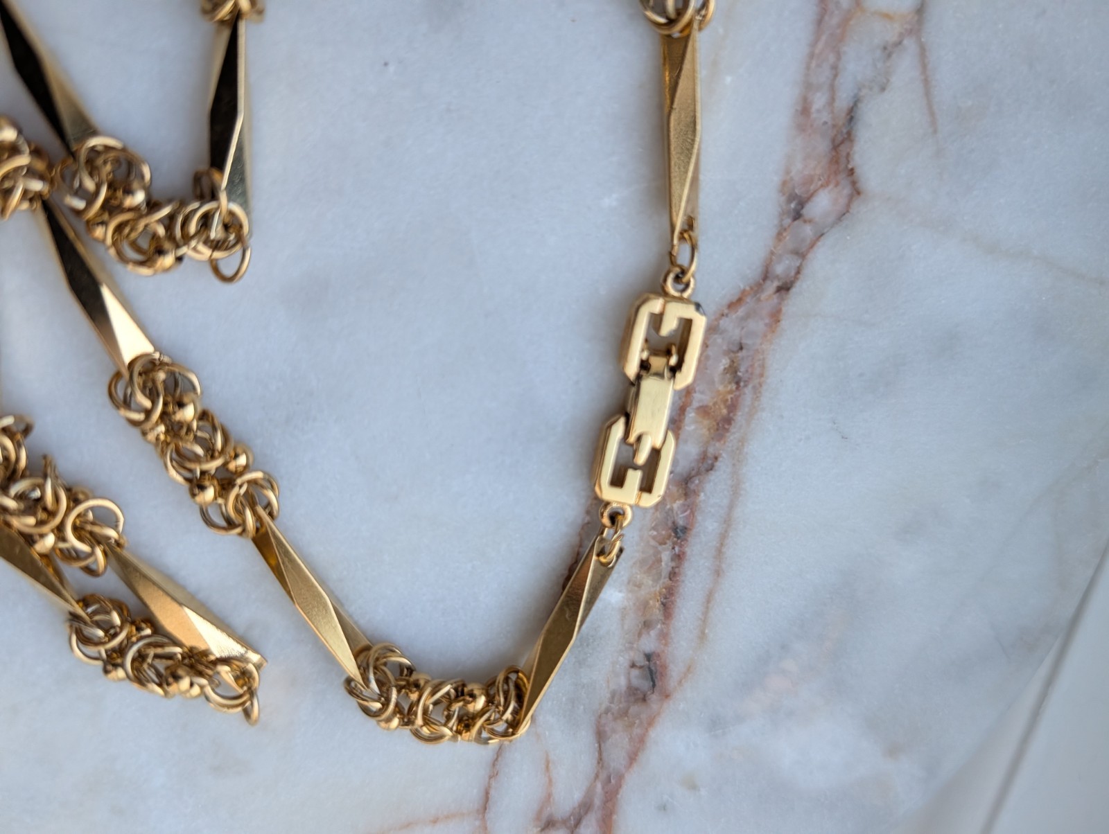Vintage Givenchy Byzantine Link Bar Station Necklace Gold-Tone 17″
