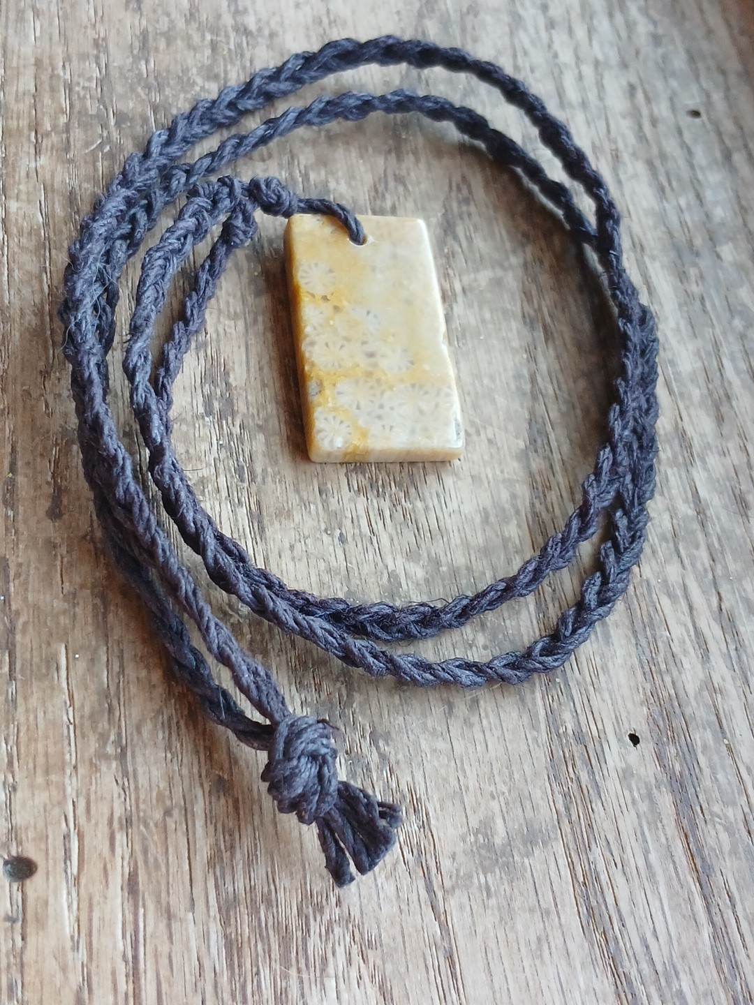 Fossil Coral Necklace Hemp Cord Hippie Boho Layering Science Archeology