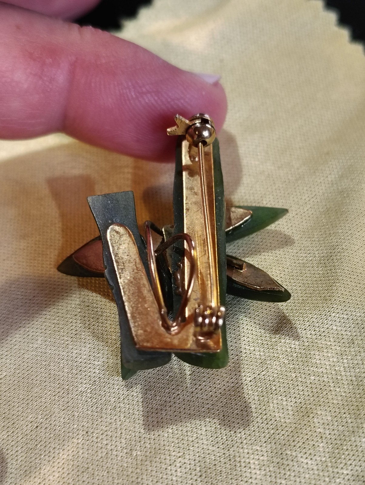 Vintage Carved Bakelite Jade Lucky Bamboo Pin