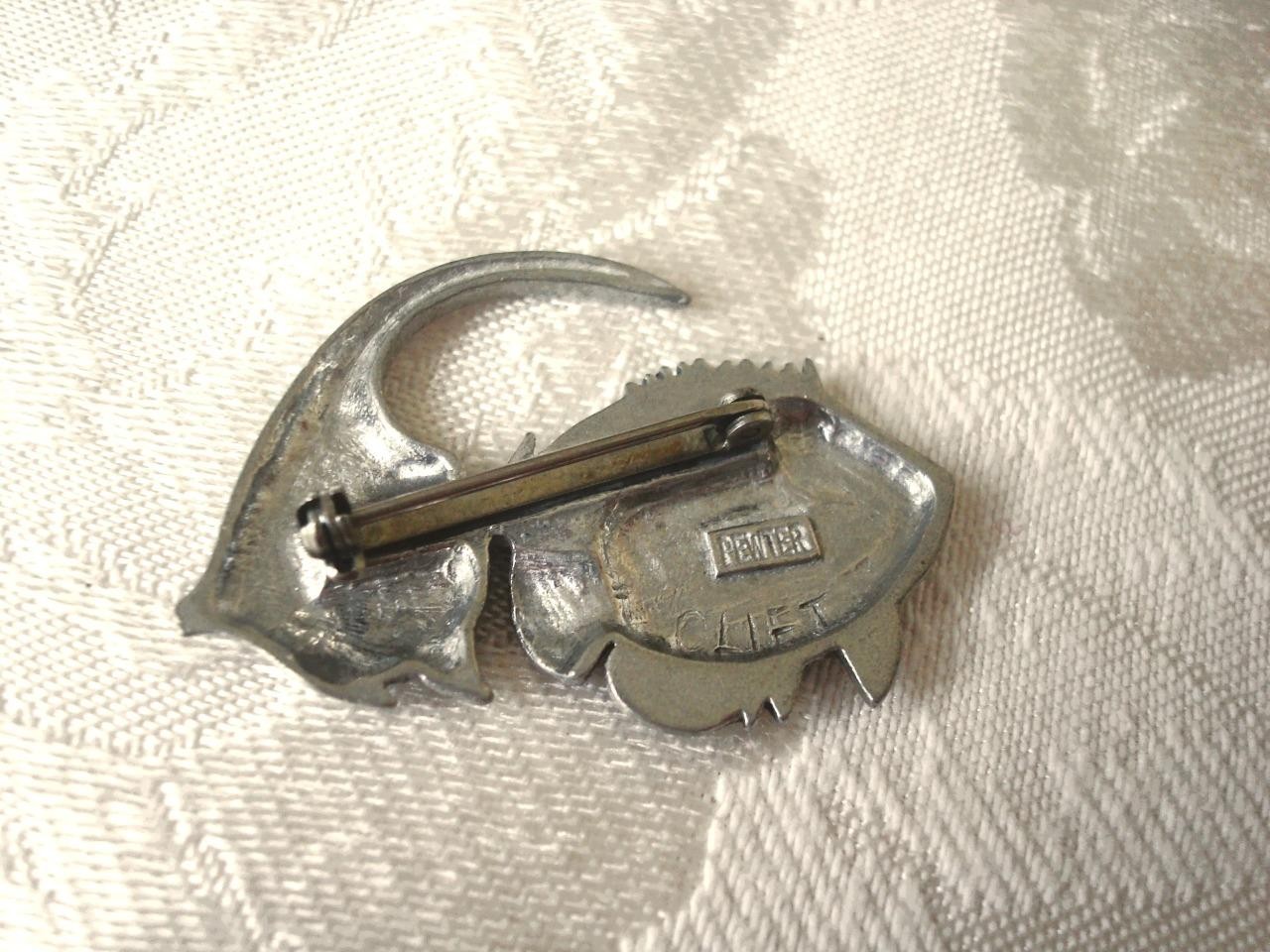 Vintage Clift Pewter Fish Pin Brooch KJ