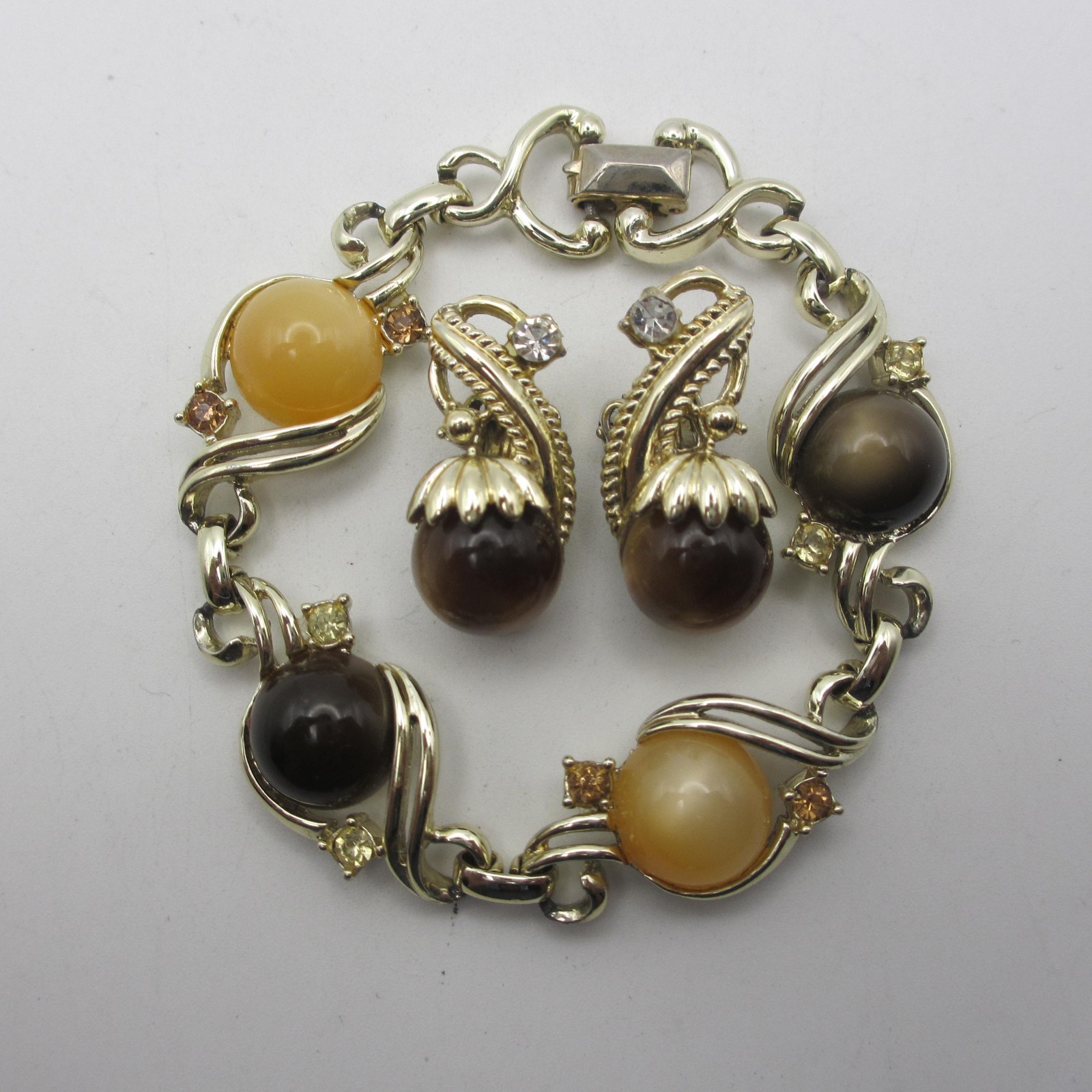 Vintage Moonglow Bracelet Earrings Set Fall Colors Gold Tone