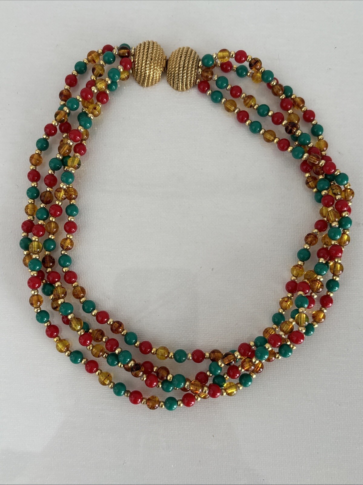 Vintage Mimi di N Beaded Necklace 1970s Designer Gold Red Green Collar