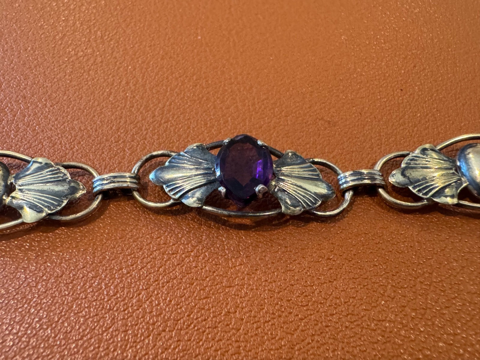Vtg Antique Gold on Sterling Silver Bracelet w/ Faceted Purple Glass or Stones