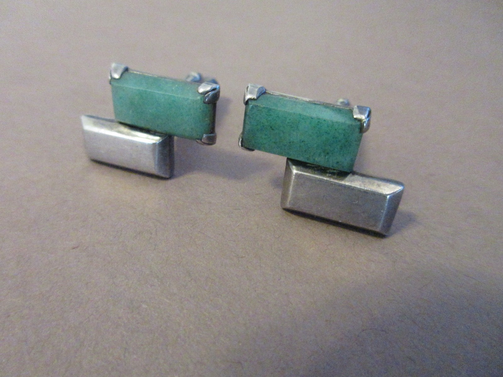 vintage ANTONIO PINEDA CUFFLINKS STERLING SLVER & GREEN AVENTURINE taxco mexico