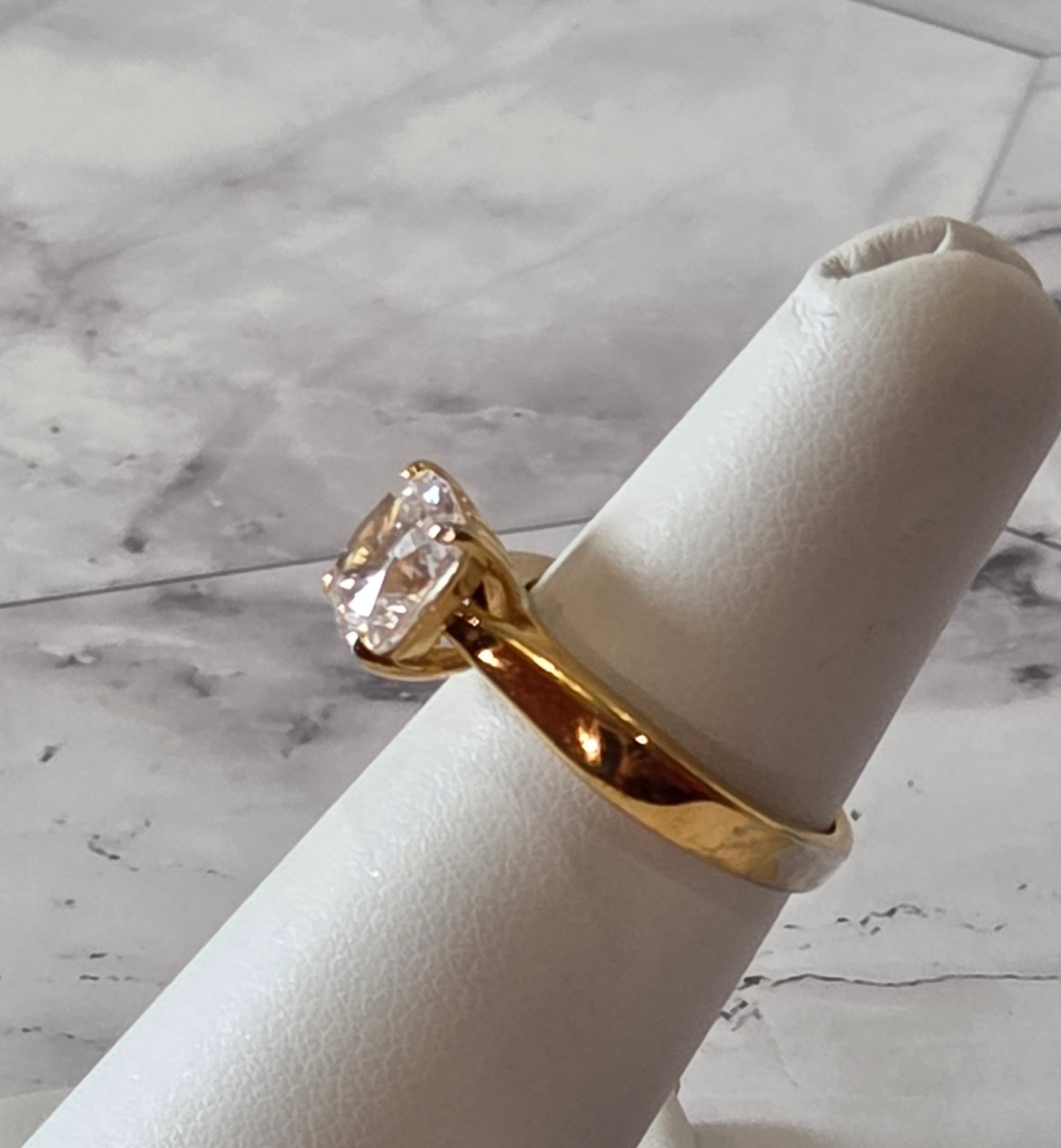 VINTAGE 925 Silver signed W Cushion Cut CZ Solitaire Gold Engagement Ring sz 5