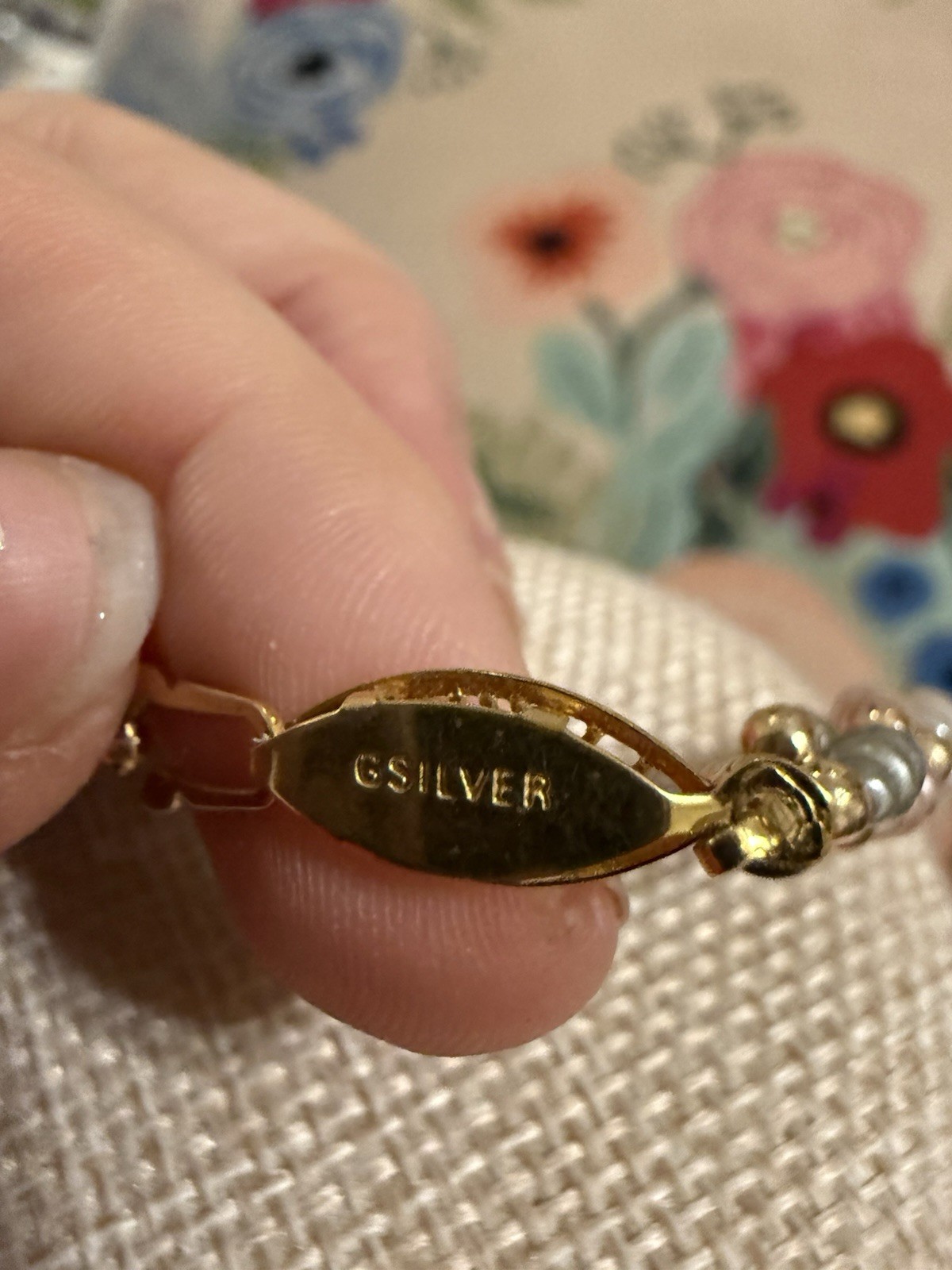 Gold Silver Stamped Vintage Beaded Necklace Lobster Claw Clasp