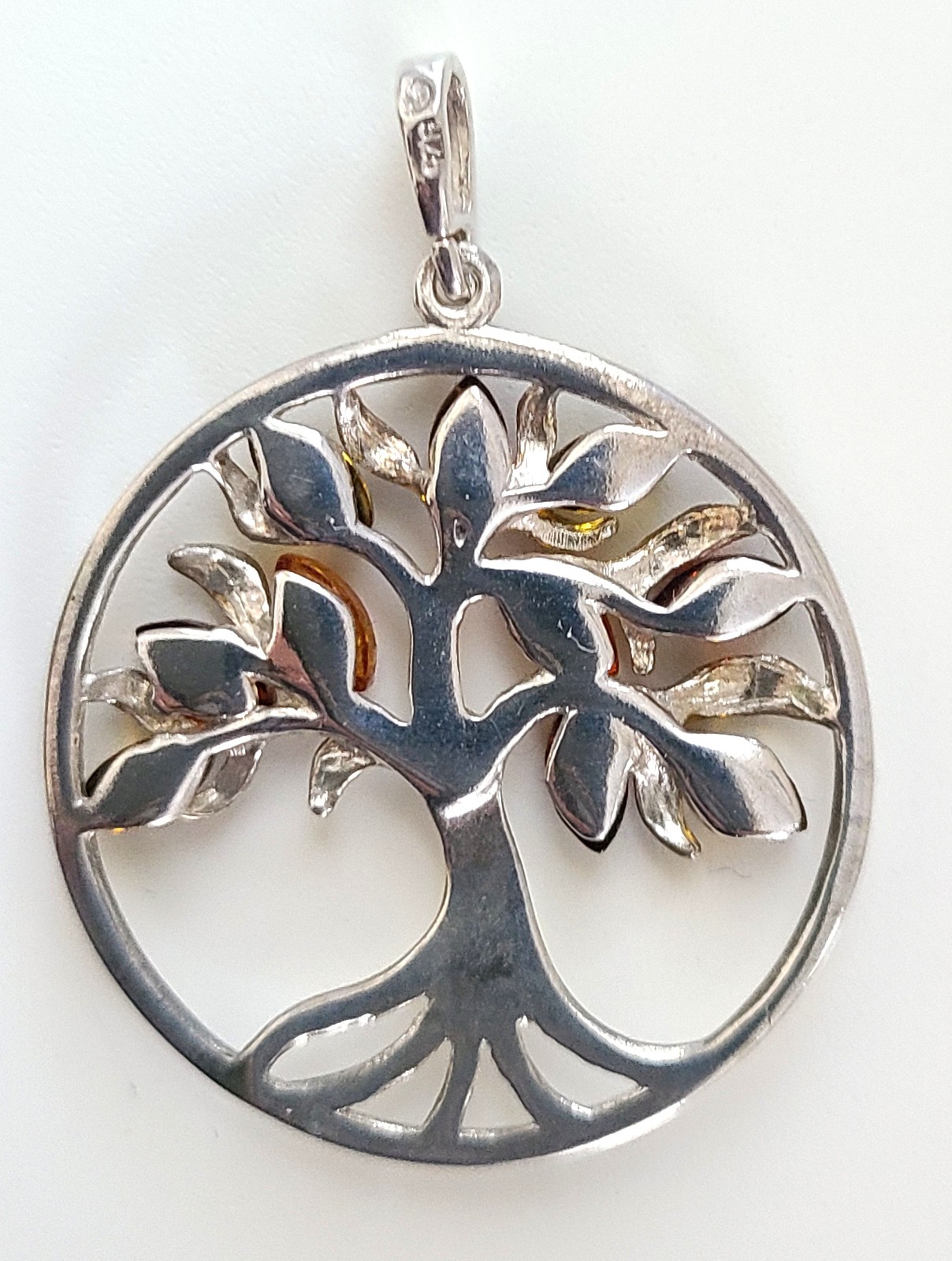 Vintage Sterling Silver Tree of Life Pendant Amber stones (no chain included)