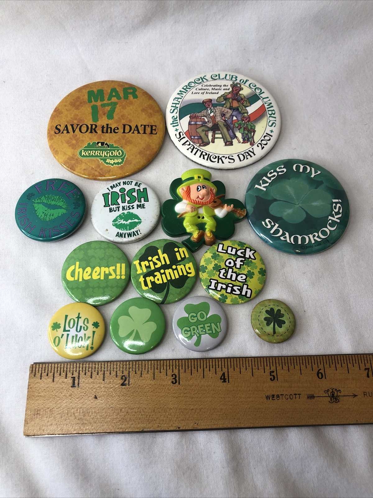 Lot of 13 St. Patrick’s Day Buttons Irish Pin Vintage Shamrock Lucky Leprechaun