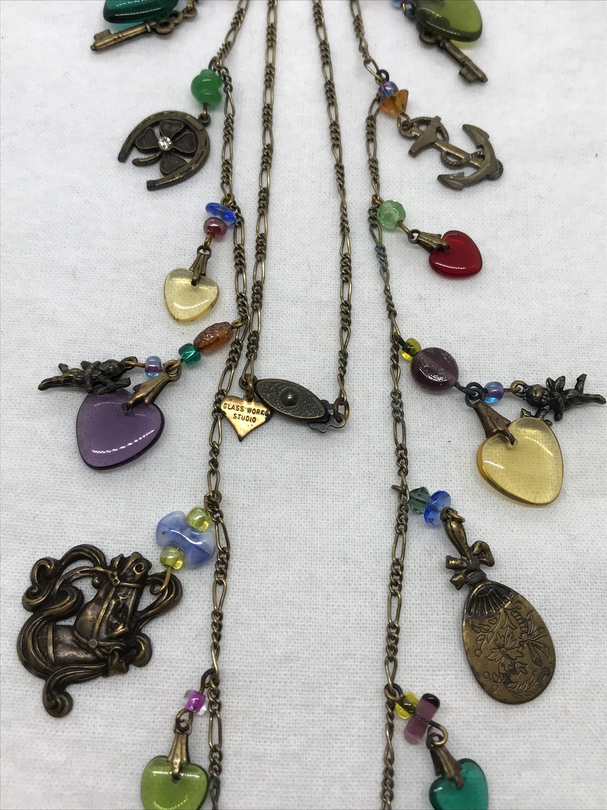 Vintage Glass Works Studio Brass & Glass Charms in Multi Colors Necklace 10