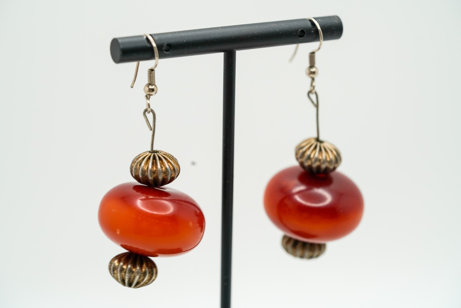Vintage Silver Faux Amber Dangle Earrings 5.7cm EB1