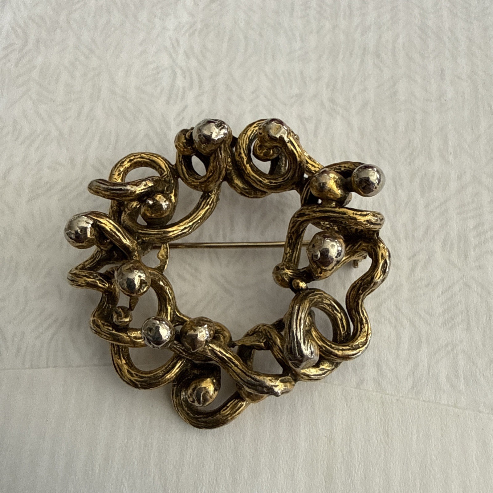 Zentall Brooch Pendant Brutalist Gold and Silver Tone Vintage 1.5 inches