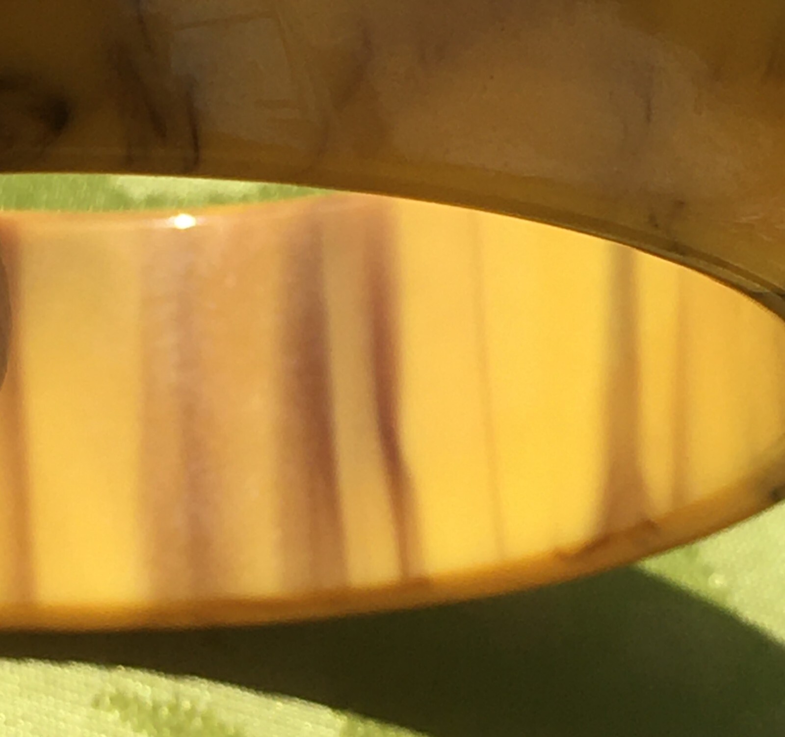FRENCH 1940s WOMEN WIDE BANGLE BRACELET~YELLOW & BROWN MARBLED BAKELITE~PERFECT