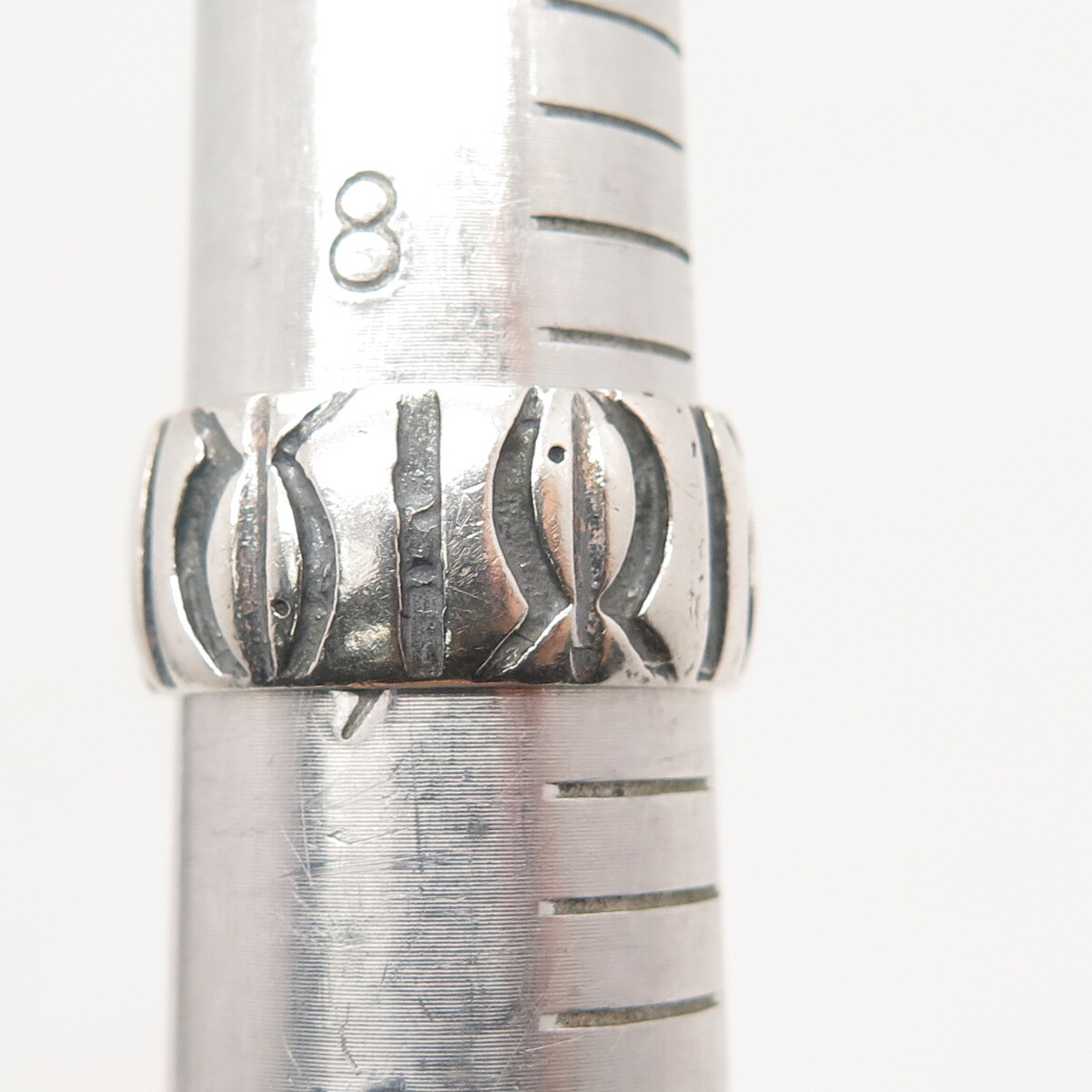 980 Silver Vintage Tribal Band Ring Size 9