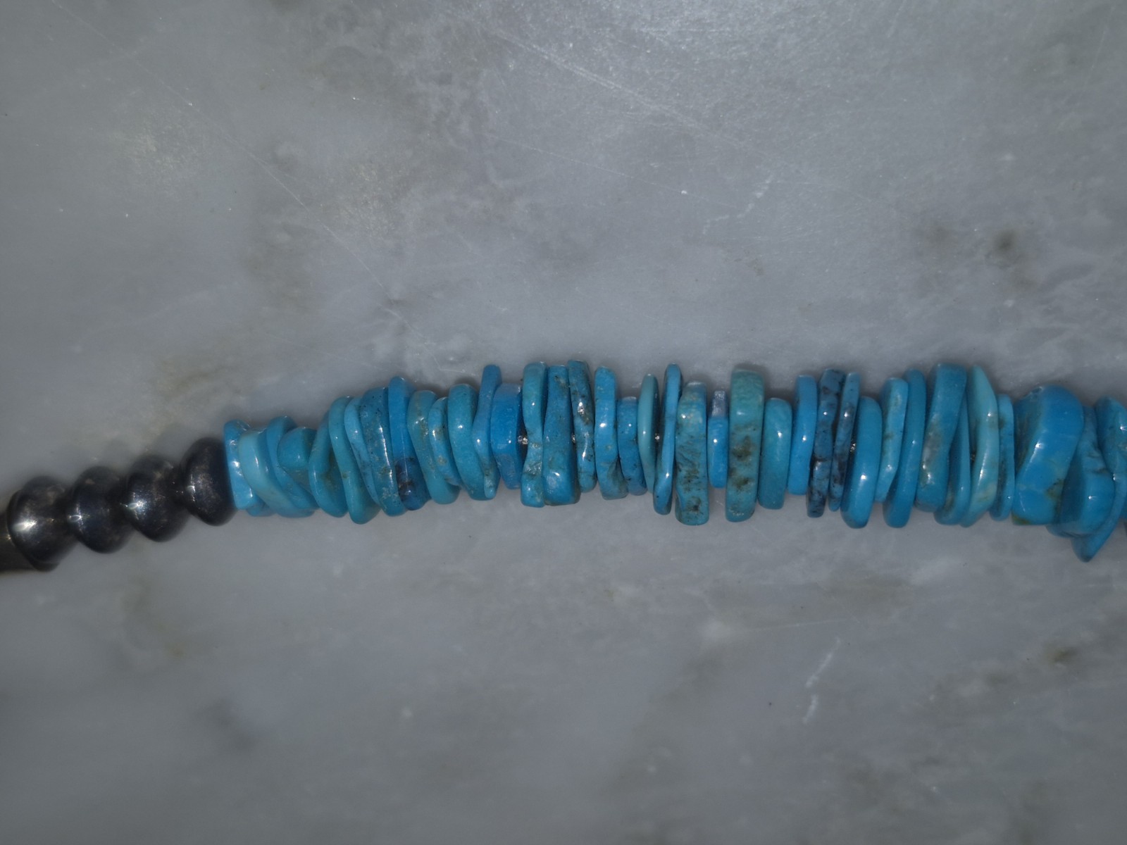 Vintage Turquoise Chip Necklace 925 Sterling Silver Cones Hook Clasp 50g