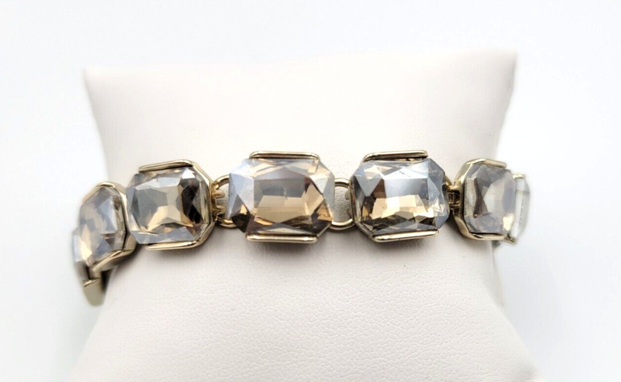 Vintage LOFT Chunky Rhinestone Gold Tone Bracelet Large Faceted Rhinestones