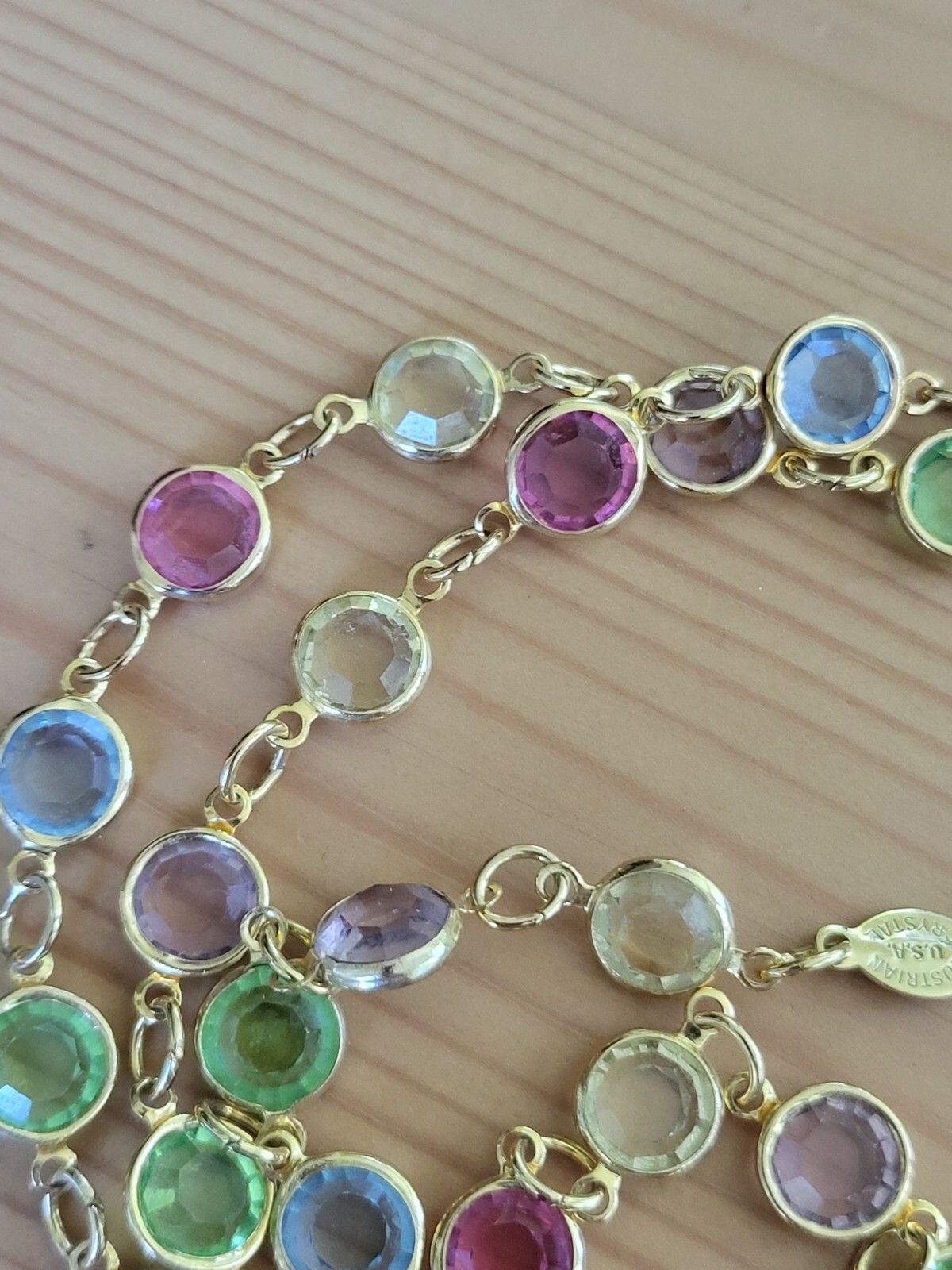 Vintage Pastel AUSTRIAN Crystal USA Bezel Set Crystals Necklace