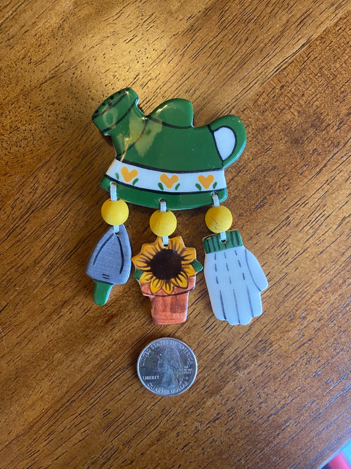 Gardening Supplies Brooch Watering Can Shovel Sunflower Gloves Painted Porcelain