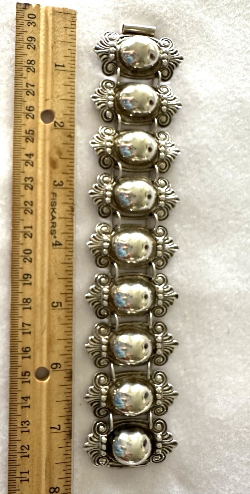 Vintage 1930’s S Signed Sterling Wide Cabochon Panel Braclet w/ Hallmark “AC”