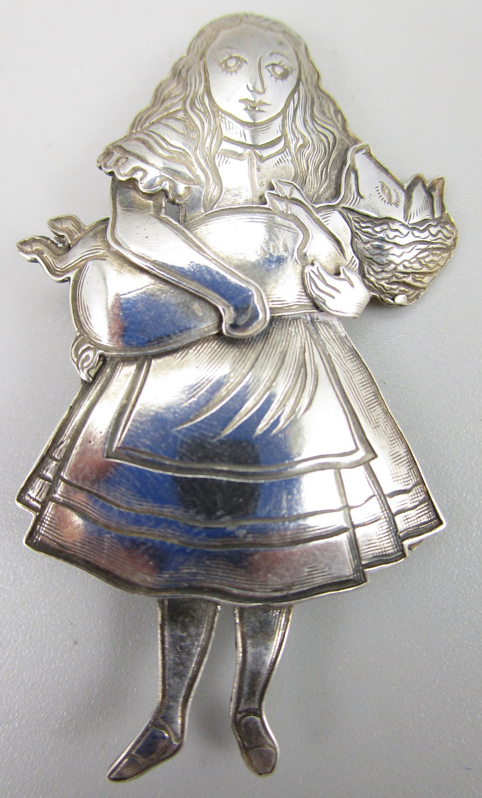 SCARCE KIT CARSON STERLING “ALICE IN WONDERLAND” ALICE BROOCH PIN