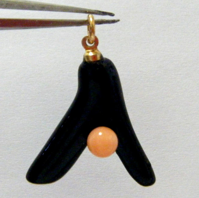 Vintage pendant Black Coral Branch w Pink Coral sphere decoration