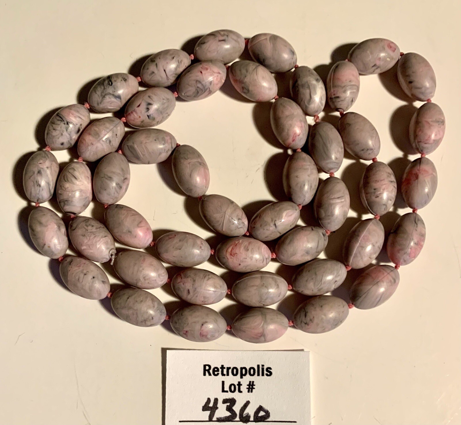 Pink Swirl Faux Marble Bead Necklace Vintage 30″ Retro