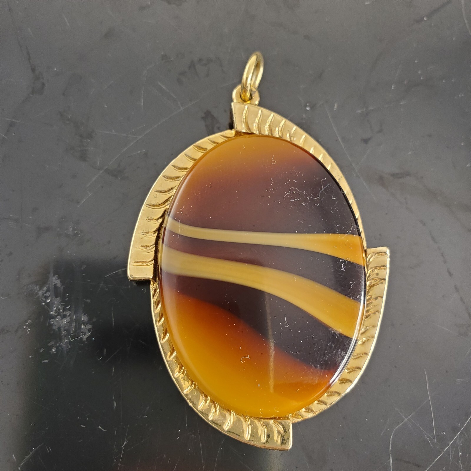 Vtg Sarah Coventry NecklacePendant only Faux Agate Brown Glass Signed MCM 70s