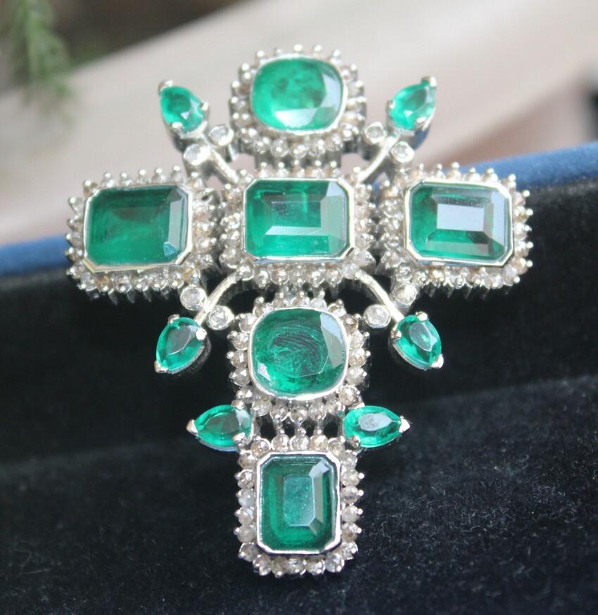 4.50ct Rose Cut Diamond Victorian 925 Sterling Silver Emerald Cross Pendant
