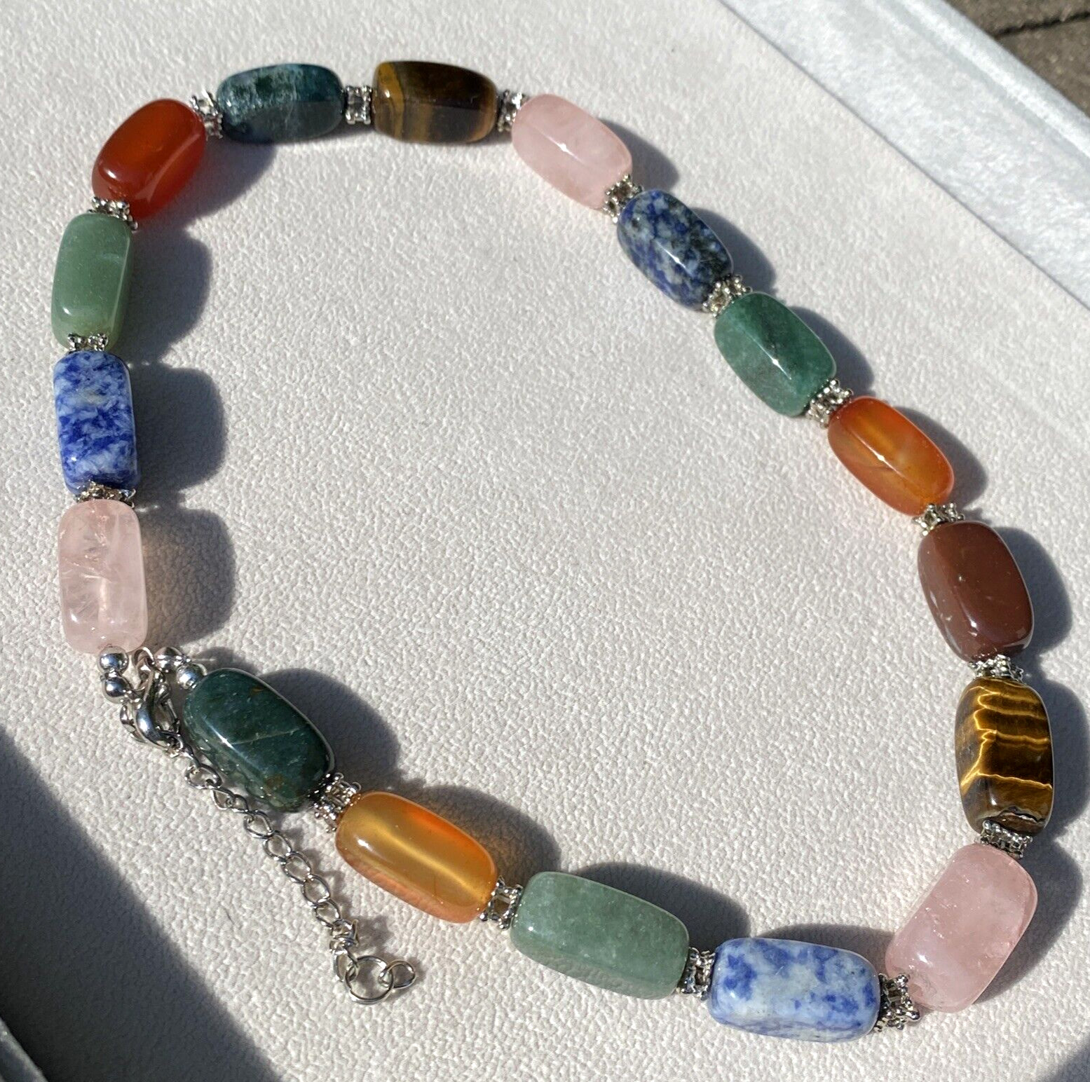 Vintage Necklace Rose Quartz Jade Tigers Eye Estate Fine Jewelry Pre-Owned