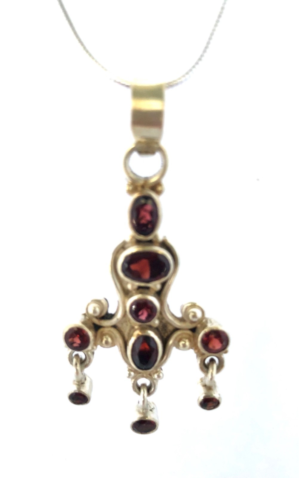 Vintage Garnet 925 Silver Pendant Necklace
