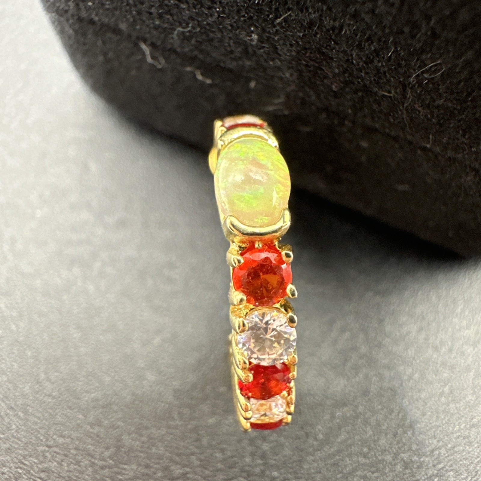 DBJ 925 Sterling Silver Gold Vermeil Red CZ Opal Hoop Earring & Bracelet Set