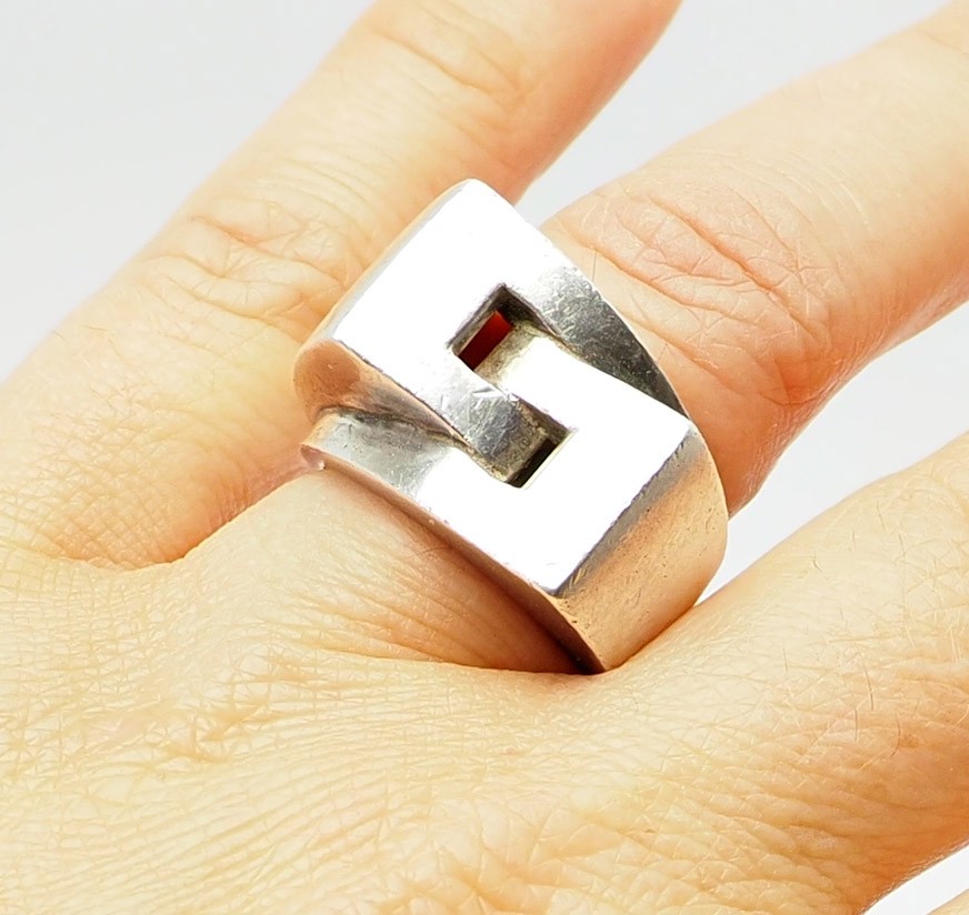 Amazing brutal vintage modern handmade sterling silver geometric ring size 5.25