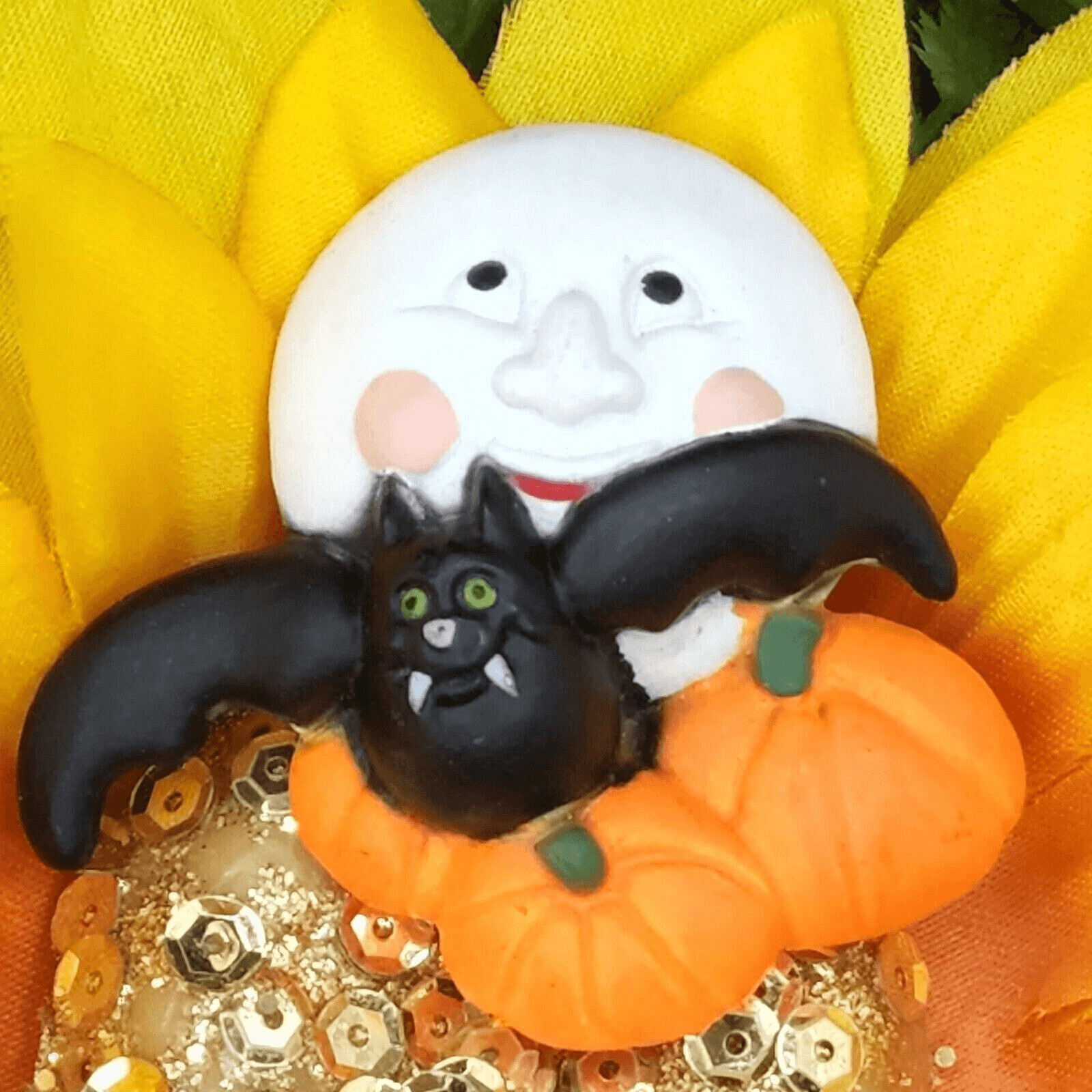 FUN WORLD Vintage Halloween Pin Full Moon Bats Pumpkin Brooch Costume Gift