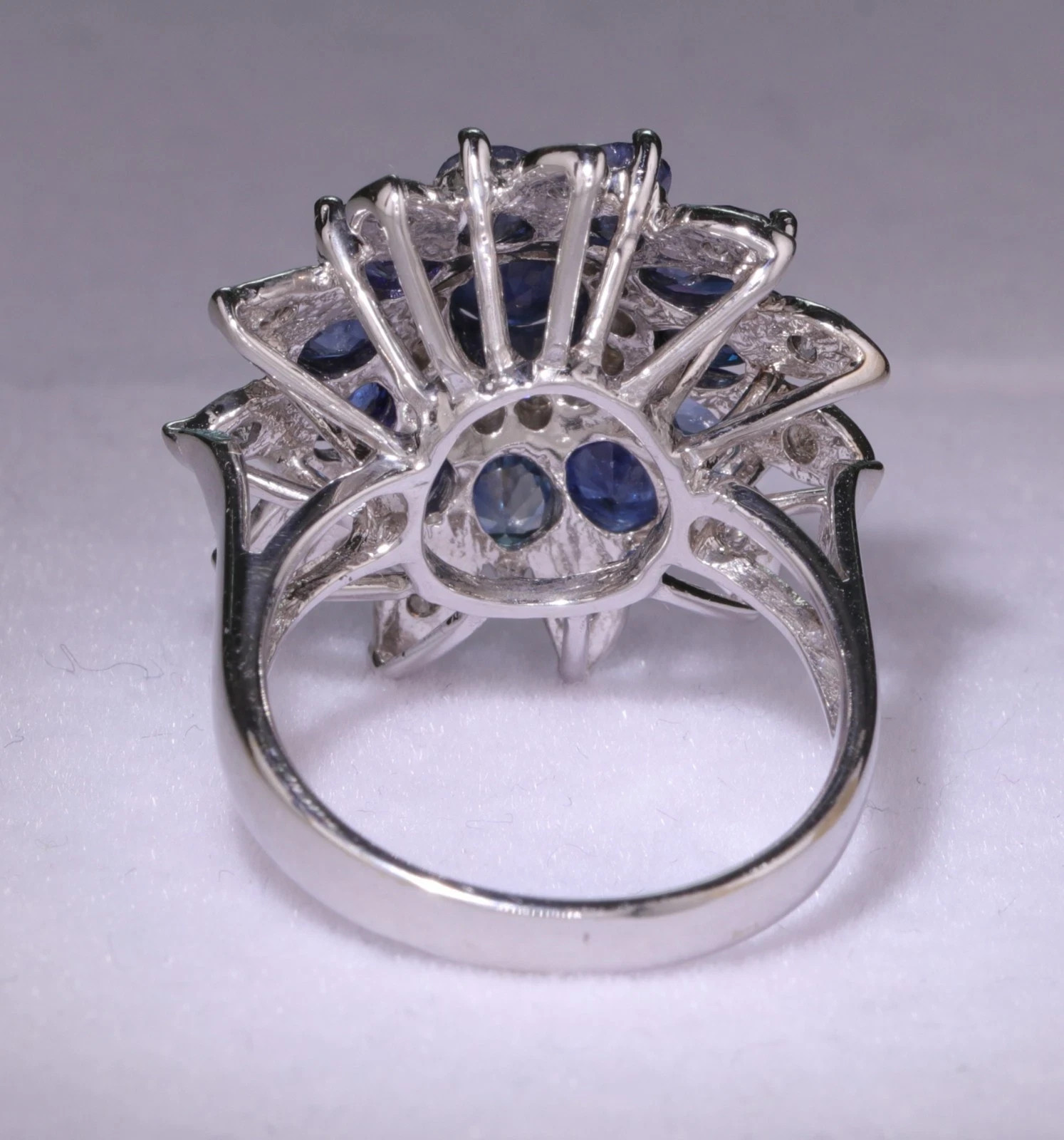 Blue Sapphire and Diamond Right Hand Ring 14K White Gold – Size 6.5