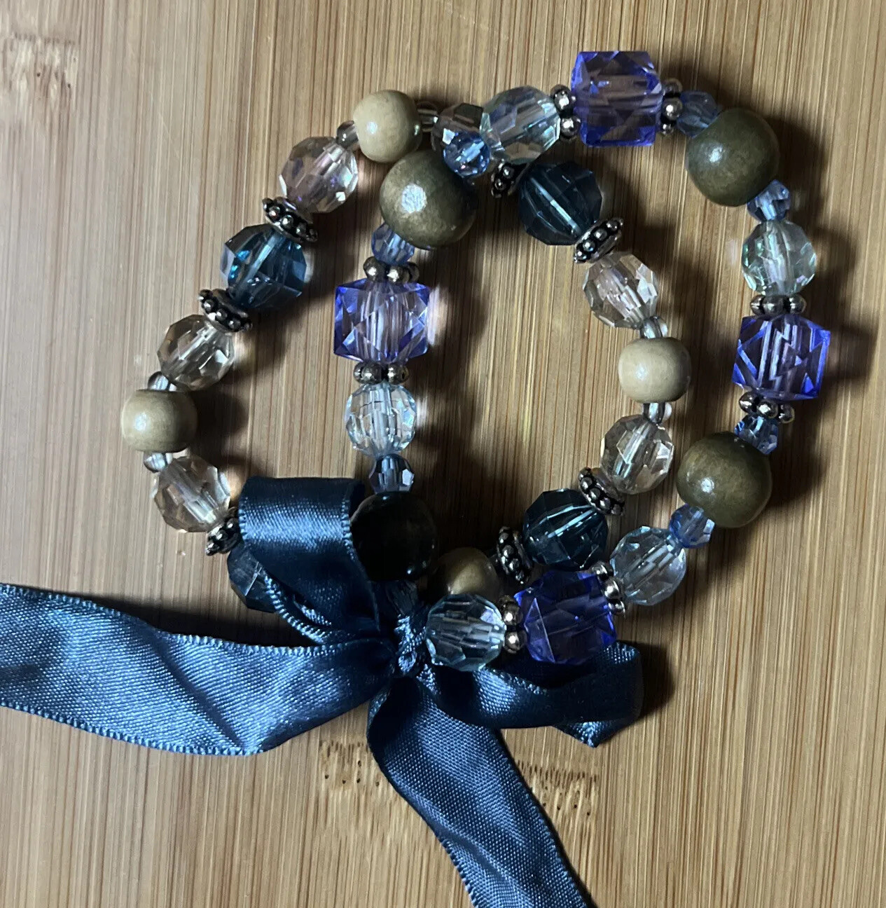 Vintage Light Blue Purple, And Rhinestone Beaded Bracelet Set