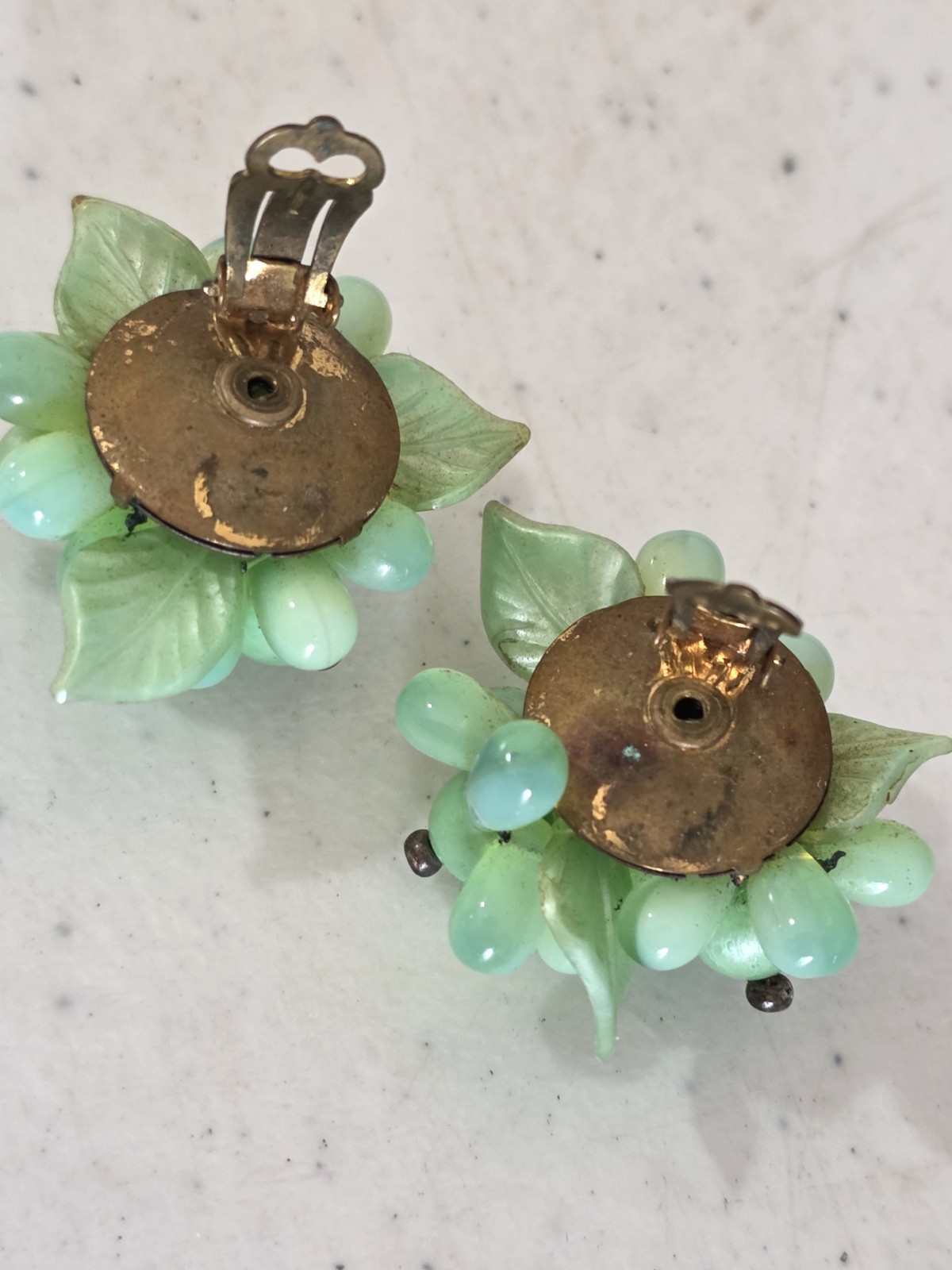 Vintage green flourite Clip Earrings Grape Clusters Antique