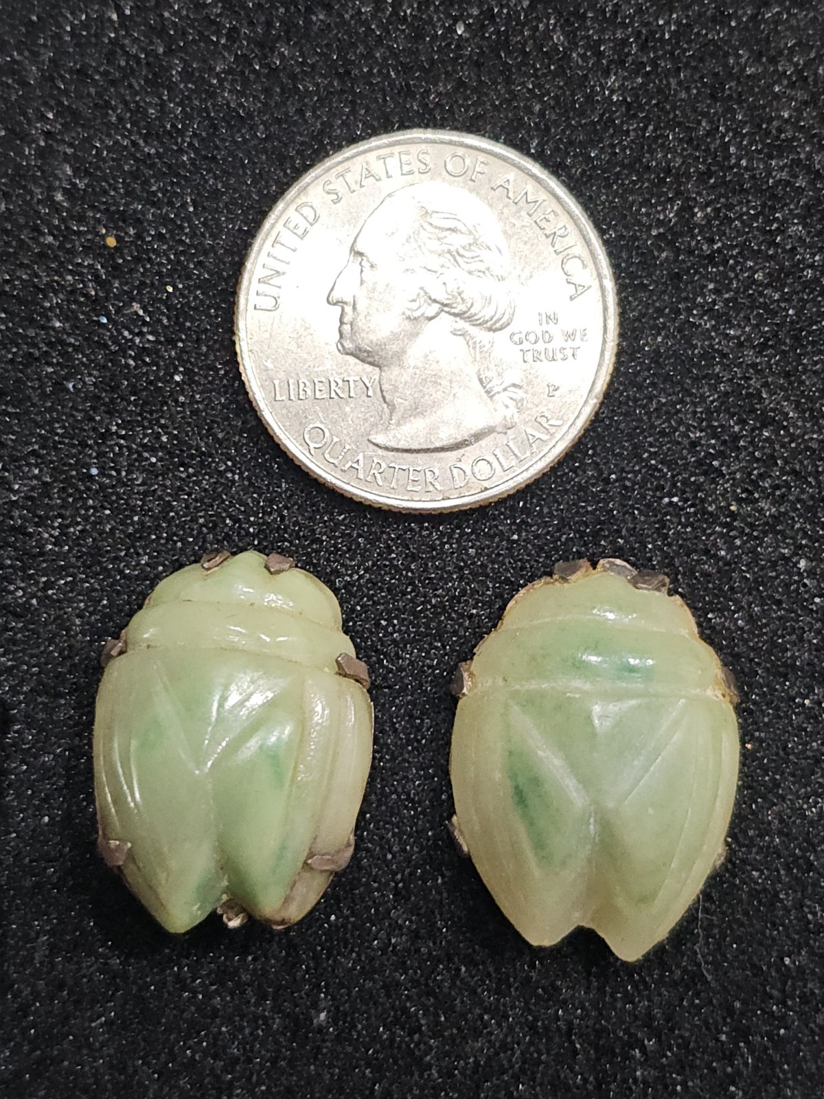 Vintage Carved Green Jade Jadeite Leaf Cicada Sterling Silver Screw Back…