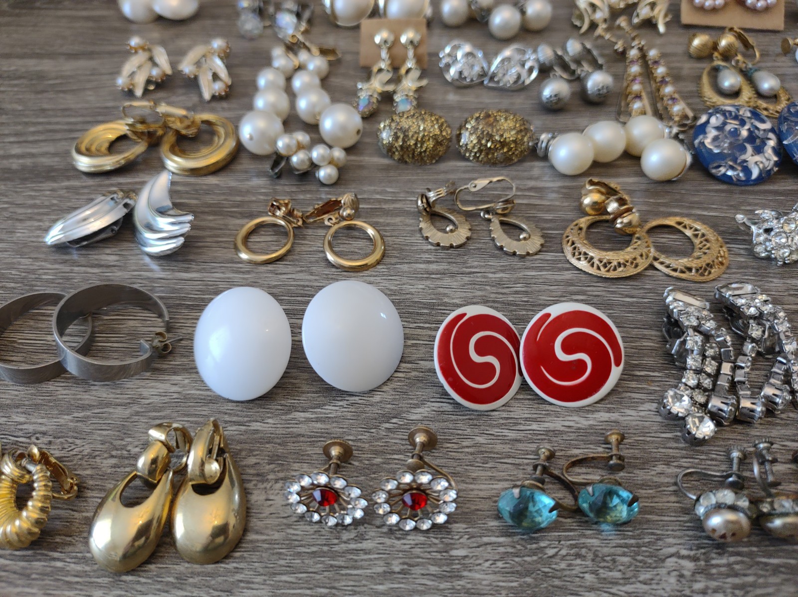 Estate Mixed Lot Costume Jewelry Earrings 77pr Clip On Screwback