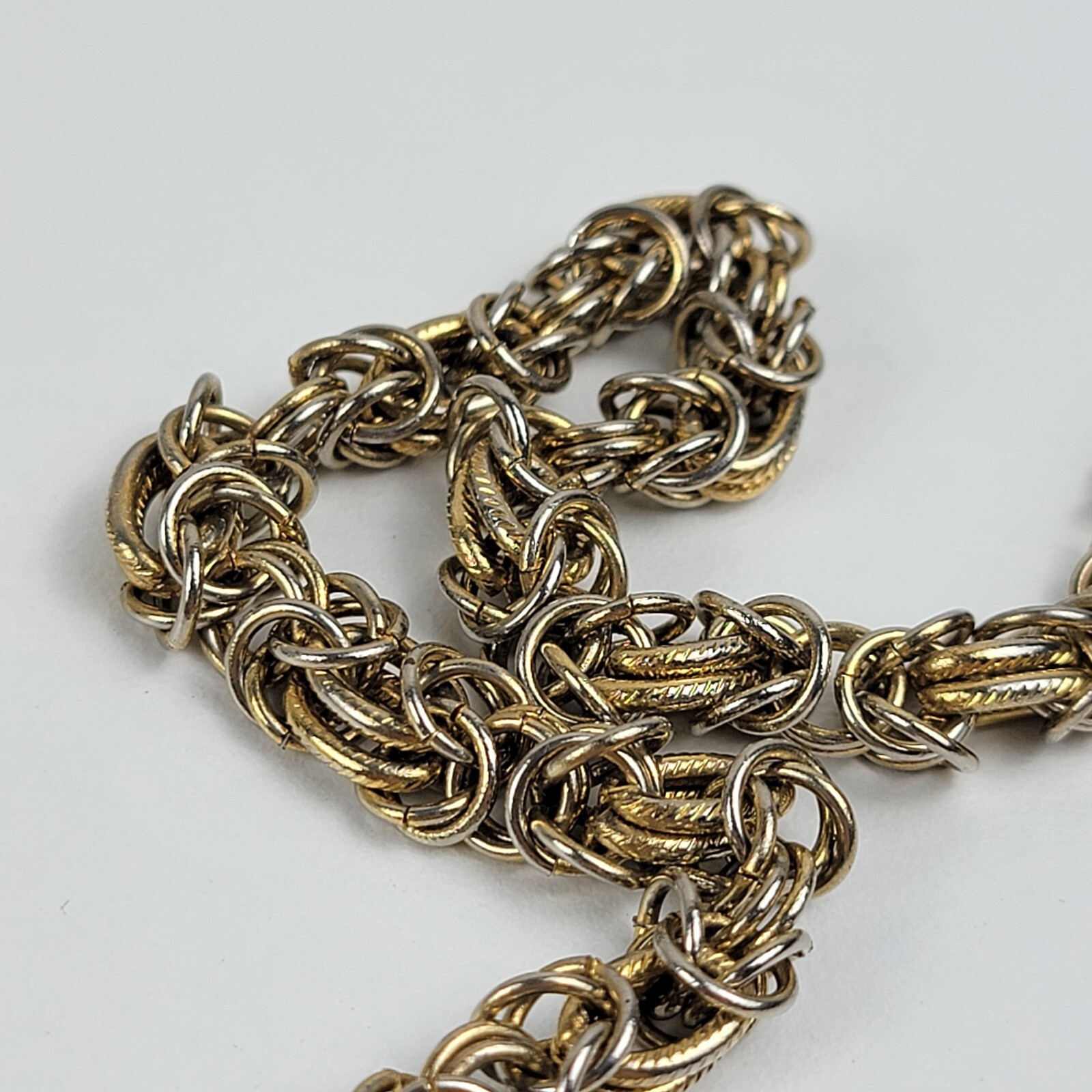 Vintage Silver And Gold Tone Fancy Chain Necklace 37 Inch Spring Ring Clasp