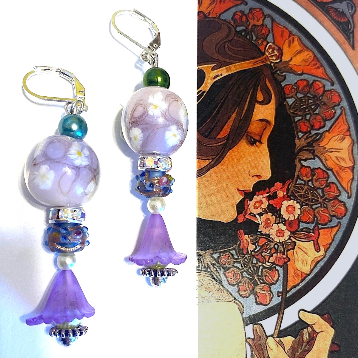 Artist-made EARRINGS Lamp-work Sterling Lavender Glass – SHIPPING 3 PAIRS for 1!