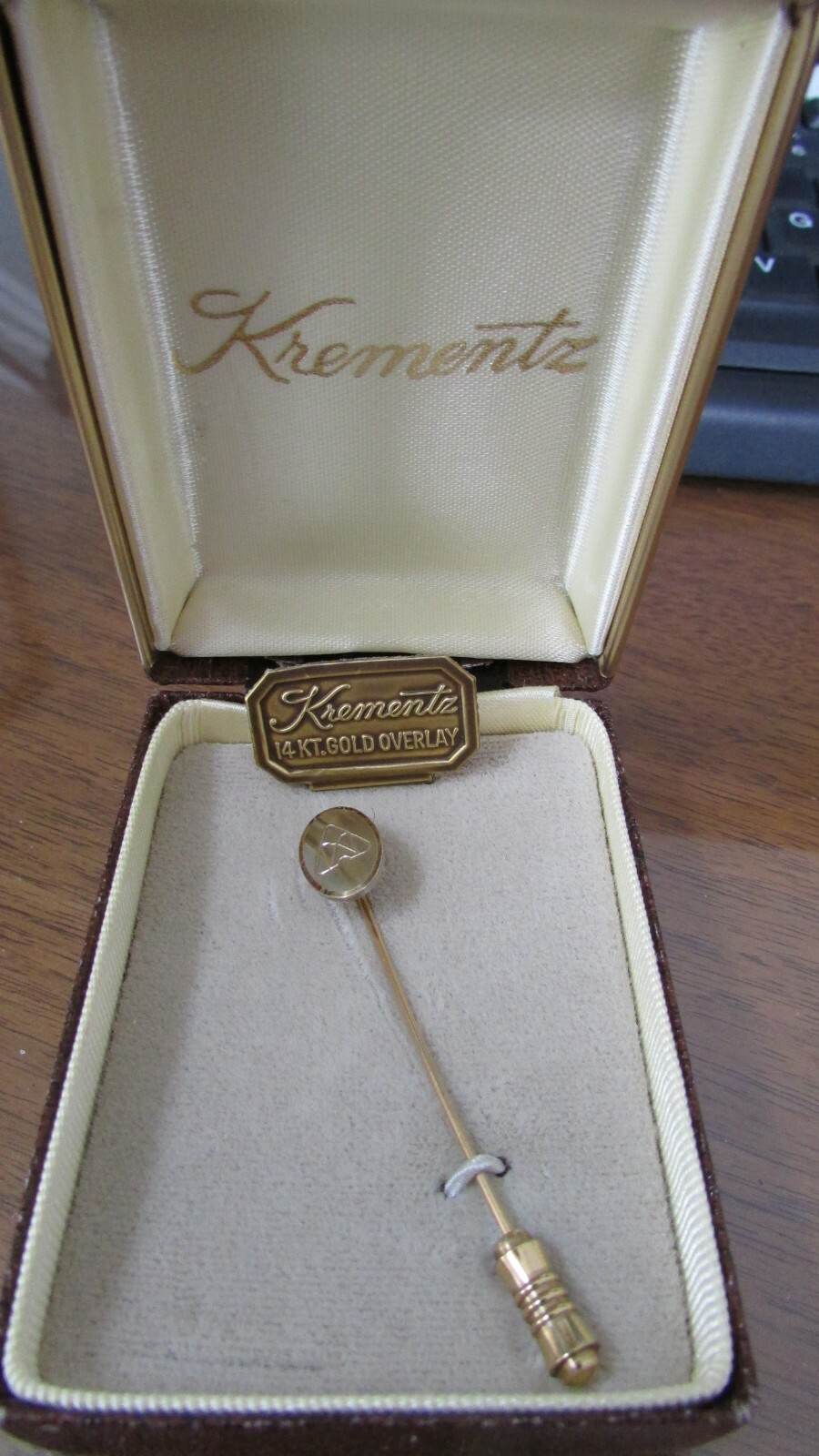 Vintage Krementz Stick Pin, Huntington Alloys Logo, 14Kt Gold Overlay