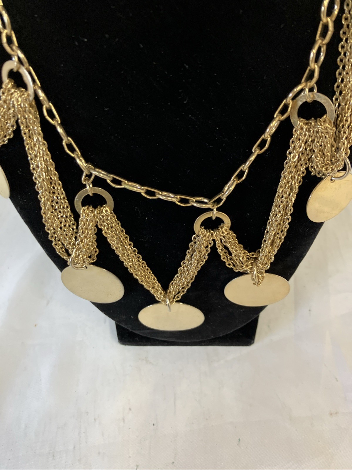 Vtg Gold Tone Chain And Disks Necklace 17” Hook Clasp Very Good Preowned