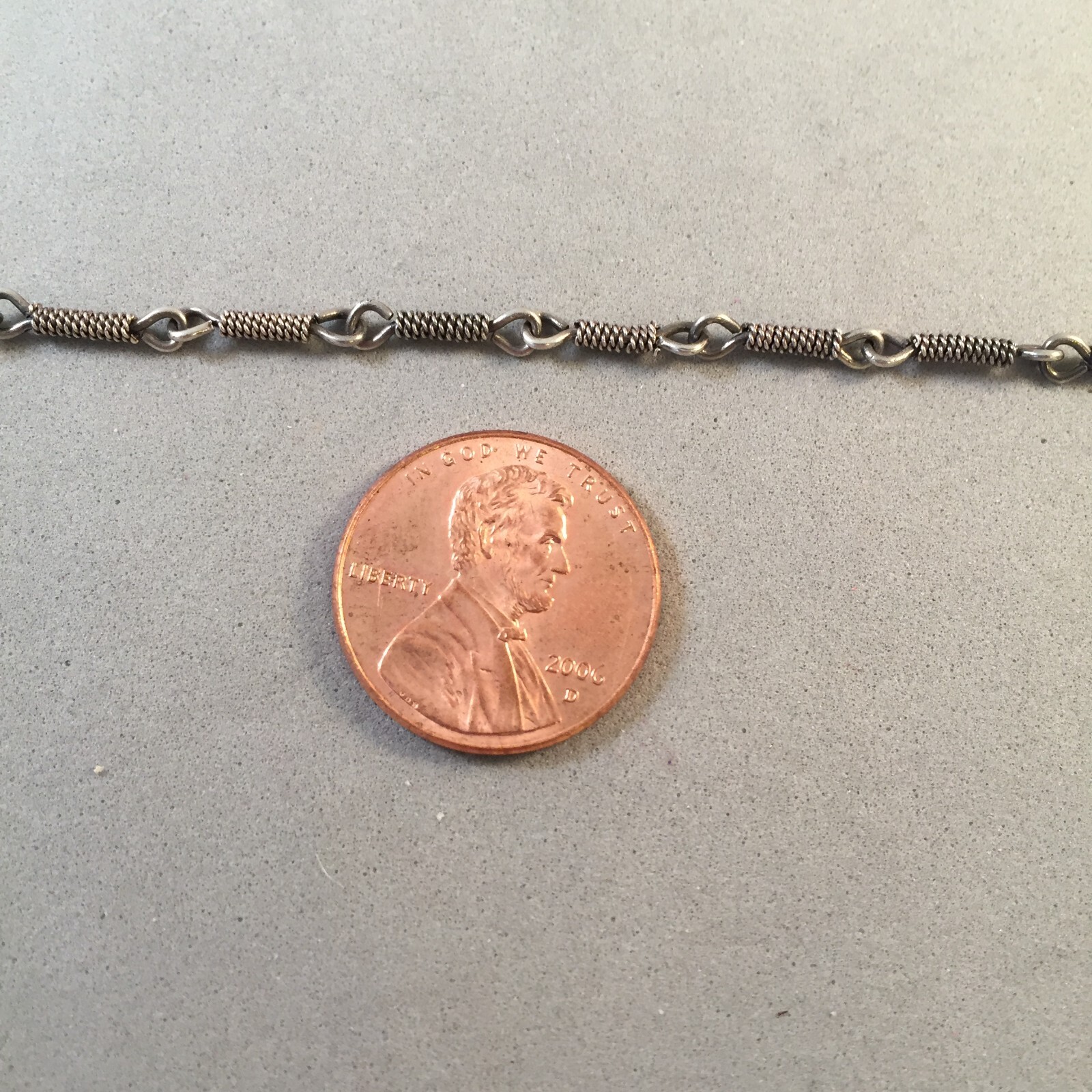 VINTAGE Silver CHARM BRACELET Wrapped Bar Light Link Starter 7″ Estate VB11
