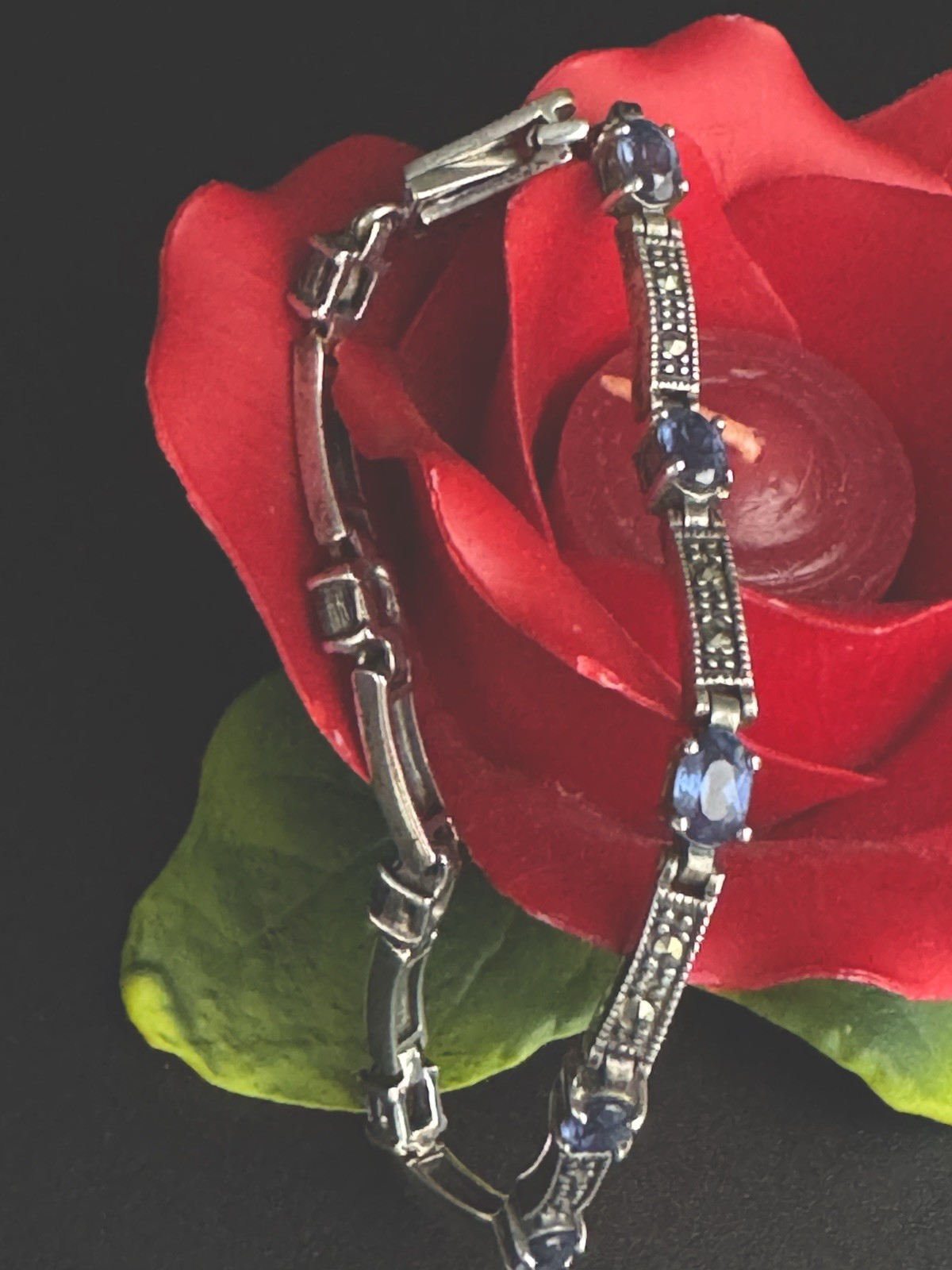 Charles Winston CW 925 Bracelet Amethyst‑Colored Glass Stones Sterling Silver