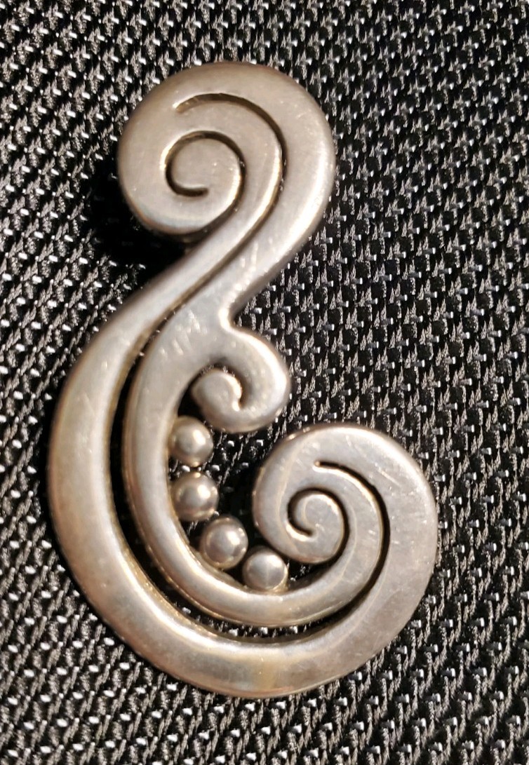 Signed ATI Sterling Silver 925 Mexico Large Swirl Slide Pendant