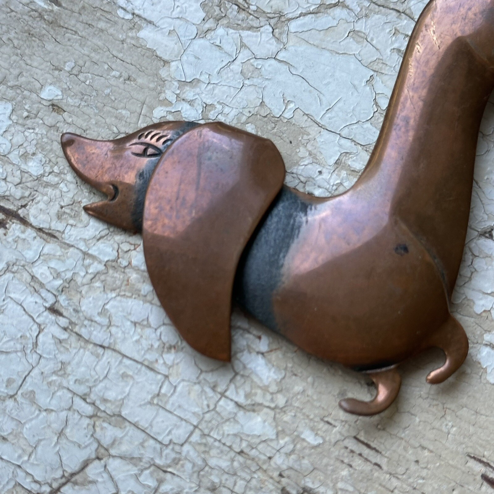 Vintage Copper Dachshund Brooch Doxie Weiner Dog Pin MCM Bell Trading Post 1950s